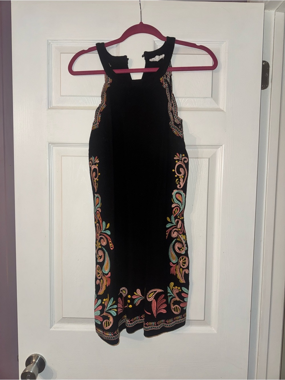 Thalian Black Mini Dress with Multicolor Embroidery